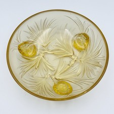 Verlys France Amber Gold Glass Three Pinecone Footed Bowl