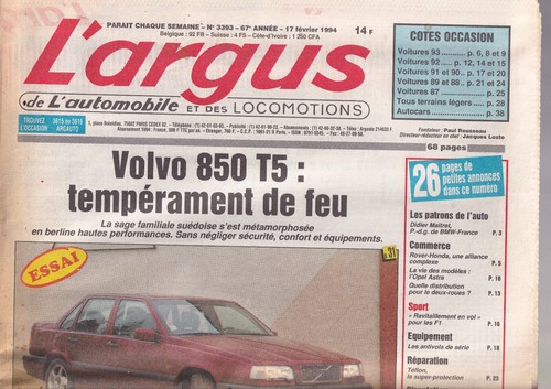Argus 3393 volvo 850 - n°3393,