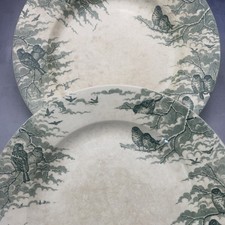 2 grandes assiettes plats SARREGUEMINES U&C décor NEIGE oiseaux Diam.~26 & 27cm