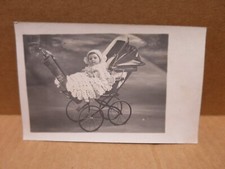 BEBE IN A STROLLER old Belle Epoque photographic postcard