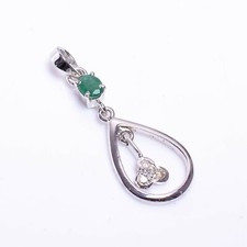 Emerald And Diamond Pendant Gemstone Beautiful Jewelry Sterling Silver 925 Gift