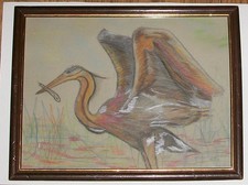 DESSIN HERON PECHEUR ENCADRE