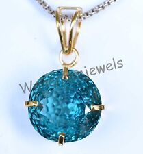 Naturel Paraiba Tourmaline 24 MM Rond 925 Pendentif Argent Massif Voir Vidéo