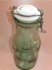 Antique Bottle Canned Jar The Ideal Bubble Green Glass Porcelain Cap