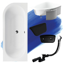 Baignoire d'angle AVITA 160x75 droite + habillage polystyrène + appui-tête KODI 