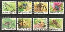 SINGAPORE 1985 INSECTS LOW VALUE ORIGINAL (JAPAN PRINTING BUREAU) 8 STAMPS USED
