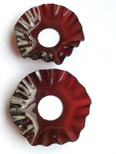 LOT DE 2 BOBÈCHES COROLLES VERRE ROUGE GRIOTTE 19EME SIÈCLE