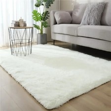 Tapis Shaggy Salon 160x230cm Blanc Beige Poils Longs Moderne Chambre Moelleux