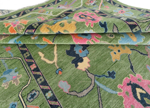 Tapis oushak vert laine noué - vert,