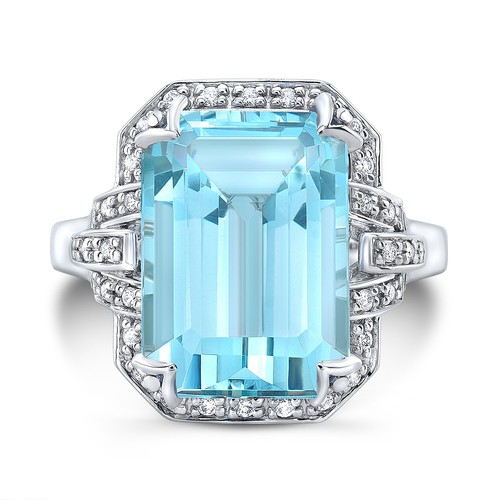 Aigue marine bague diamant 14k - diamant,