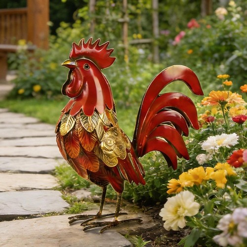 Statue coq rouge figurine - coq,