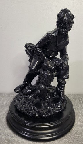 Sculpture enfant son chien - enfant,