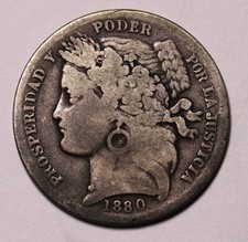 1880 Peru Peseta Silver Coin KM# 200 - Dot after "B"