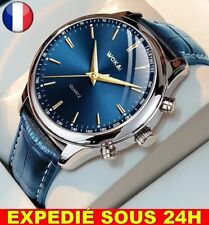 ✅ Montre Luxe Acier Inoxydable Homme Bracelet Quartz Cadeau Bijoux Sport Bleu