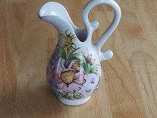 Pichet Cruche à eau vin Céramique décor Fleur. Artisanal, fait main. Haut 17 cm