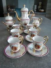 SERVICE A CAFE - MOKA 6 TASSES EN PORCELAINE DECOR SCENE GALANTE