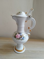 Earthenware ewer, vintage, hand decorated numbered floral decor