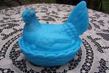 Antique Large Blue Opaline Chicken Candy Jar