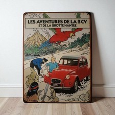 Plaque métal Tintin Renault Citroën 2cv Rouge