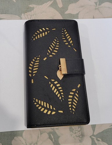 Portefeuille noir feuilles - portefeuille,