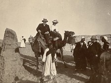 EGYPT Tourists at the Foot of the Pyramids of Giza Photo c1900 Stereo Vintage