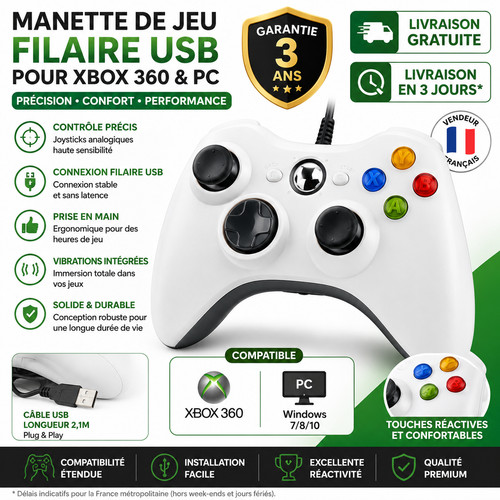 Manette xbox 360 filaire - 360,