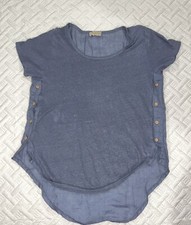 Talia Benson Made In Italy  Women’s Rare Italian Linen Blue Short Sleeve Shirt S