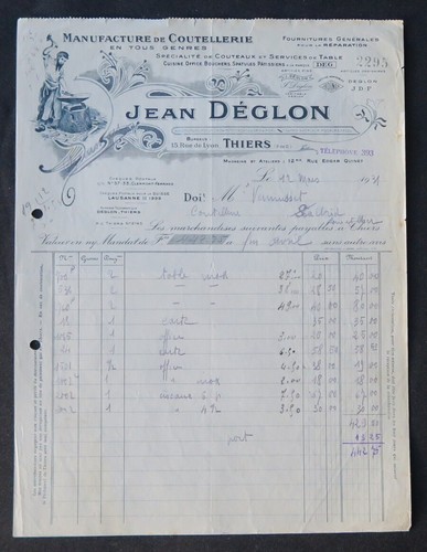 Facture 1931 thiers - facture,