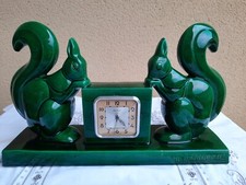 PENDULE CHARLES LEMANCEAU, FAÏENCE ST CLEMENT, ECUREUILS, ART DÉCO, TBE, ANIMAL.