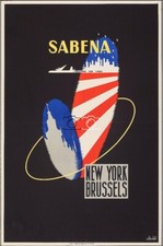 AIRLINES SABENA NEW-YORK BRUSSELS Rmtm-POSTER HQ 50x70cm d'une AFFICHE VINTAGE
