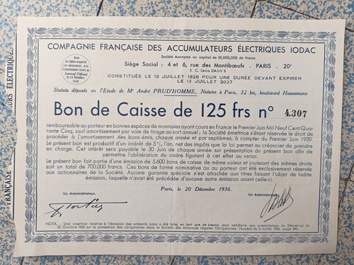 Bon caisse 125 francs 1936 - 125,