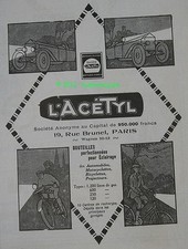 1922 ADVERTISEMENT ACETYL ACETYLENE LIGHTING BOTTLE FRENCH AD ADVERTISE