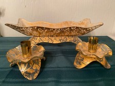 Ricco Verre De Belgique Gold Floral Embossed Footed console set  Vintage Italy