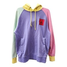Teddy Fresh Mens Purple Pink Yellow Cotton Color Block Hoodie Logo Sweater Sz S