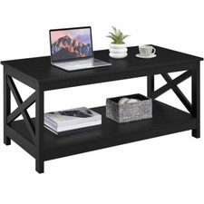 Table Basse Salon avec Étagère de Rangement en Bois Moderne 100×50×45 cm Noir