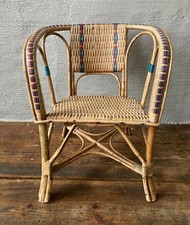 Chaise En Osier Vintage Mi-Siècle 52 Cm De Haut Pour Chambre D'Enfant Mobilier