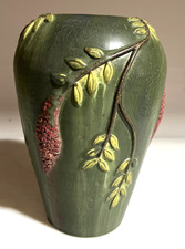 Ephraim Faience Pottery Green Pepperberries Vase Mary Pratt 9”