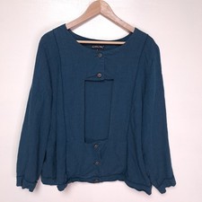 Hebbeding Teal Linen Blazer Large 2 Lagenlook Oversized Cutout Jacket European