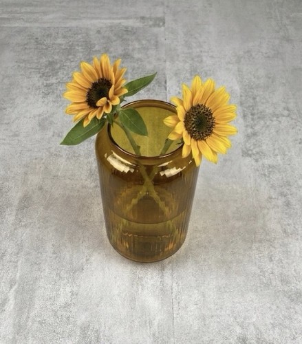 Vase verre ambré strié - en,