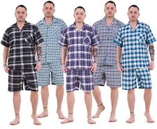 Mens Yarn Dyed Woven Pyjama Set Regular Big Size Check Cotton Blend Shorts M-5XL