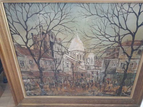 Peinture huile place tertre - peinture, du
