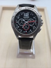 Montre Homme Chronographe Sport Noire Rouge Cuir Pile Neuve XXL #Q12
