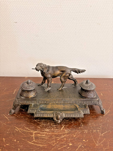 Ancien ecritoire régule chien - ecritoire,