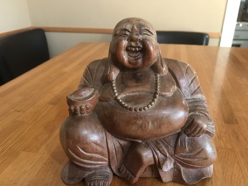 Statue bouddha rieur bois - statue,