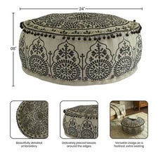 Embroidered 24'' Round Pouf Ottoman TDI58