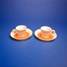 2 Tasses Porcelaine Bernardaud Mod Lampeduza Orange Et Or, Vaisselle Luxe 