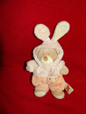Doudou Peluche Ours Beige Déguisé en Lapin Rose Oragné NICOTOY  20/29 cm