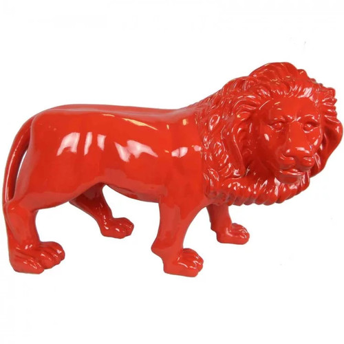 Statue lion résine rouge - résine,