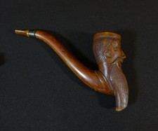 18th Pipe Stove, Finely Carved Wood, Grimacing Man Bearded & Mustache 