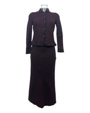 Pablo Gérard Darel – Ensemble Jupe & Veste – Laine Bouillie Aubergine – 1990's